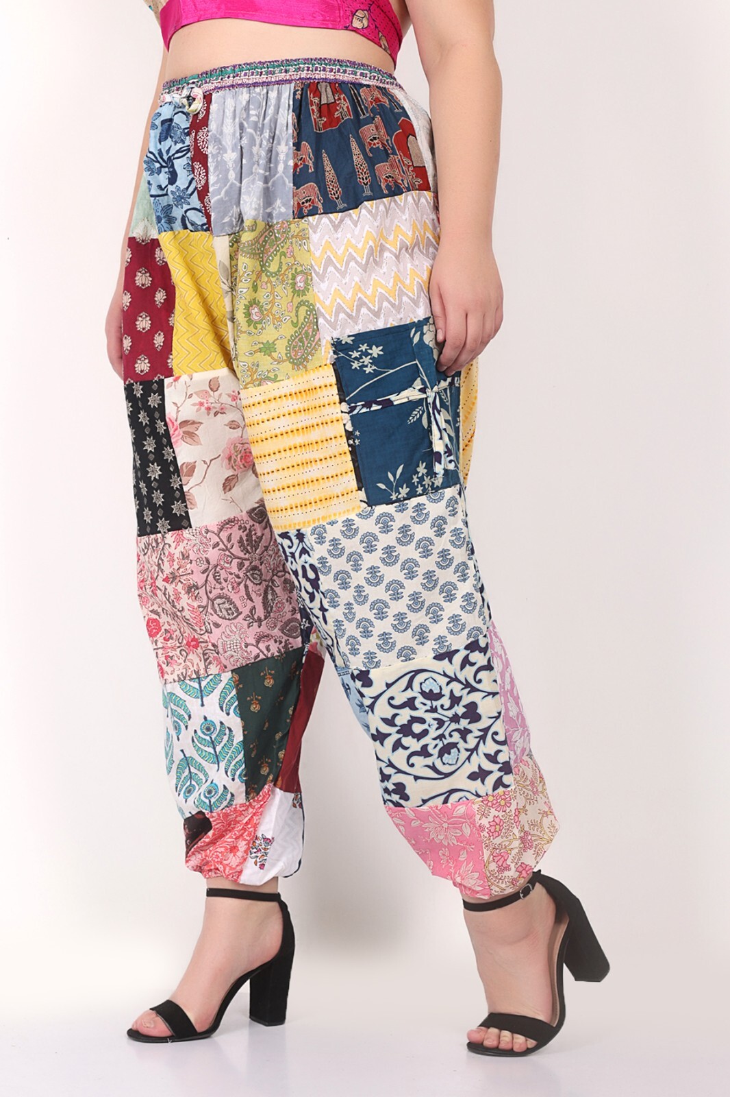 Women’s Casual Multi Patchwork Elastic Waist Side Pocket Pants Wholesale Mix Lot