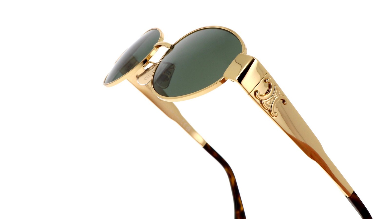 Celine CL40235U 30N Triomphe Metal Oval Sunglasses Gold Green Lens AUTHENTIC