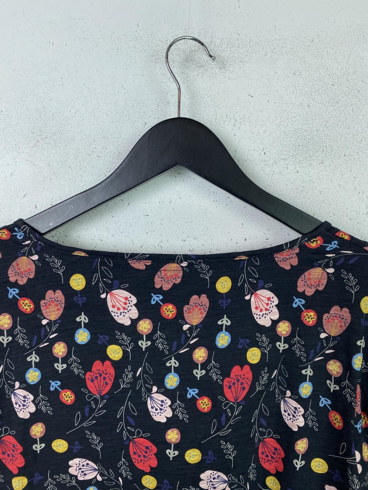 Mantaray Black Red Pink Floral Tunic V Neck Long Sleeve UK 18