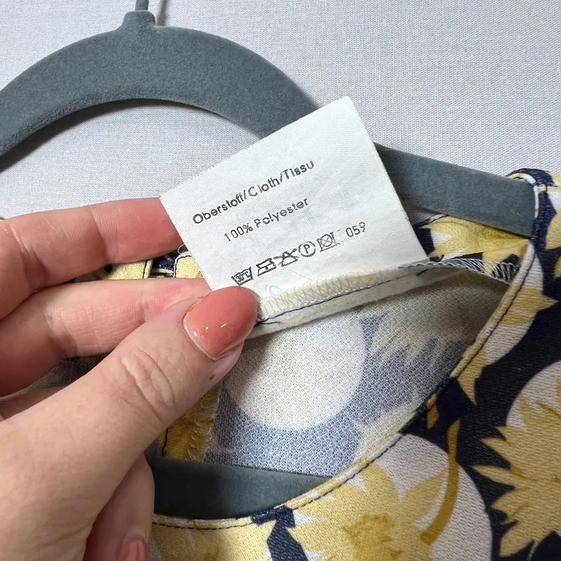 Vintage Lemon Print Blouse No Brand Size Ivory Yellow Blue Viscose Short Sleeve