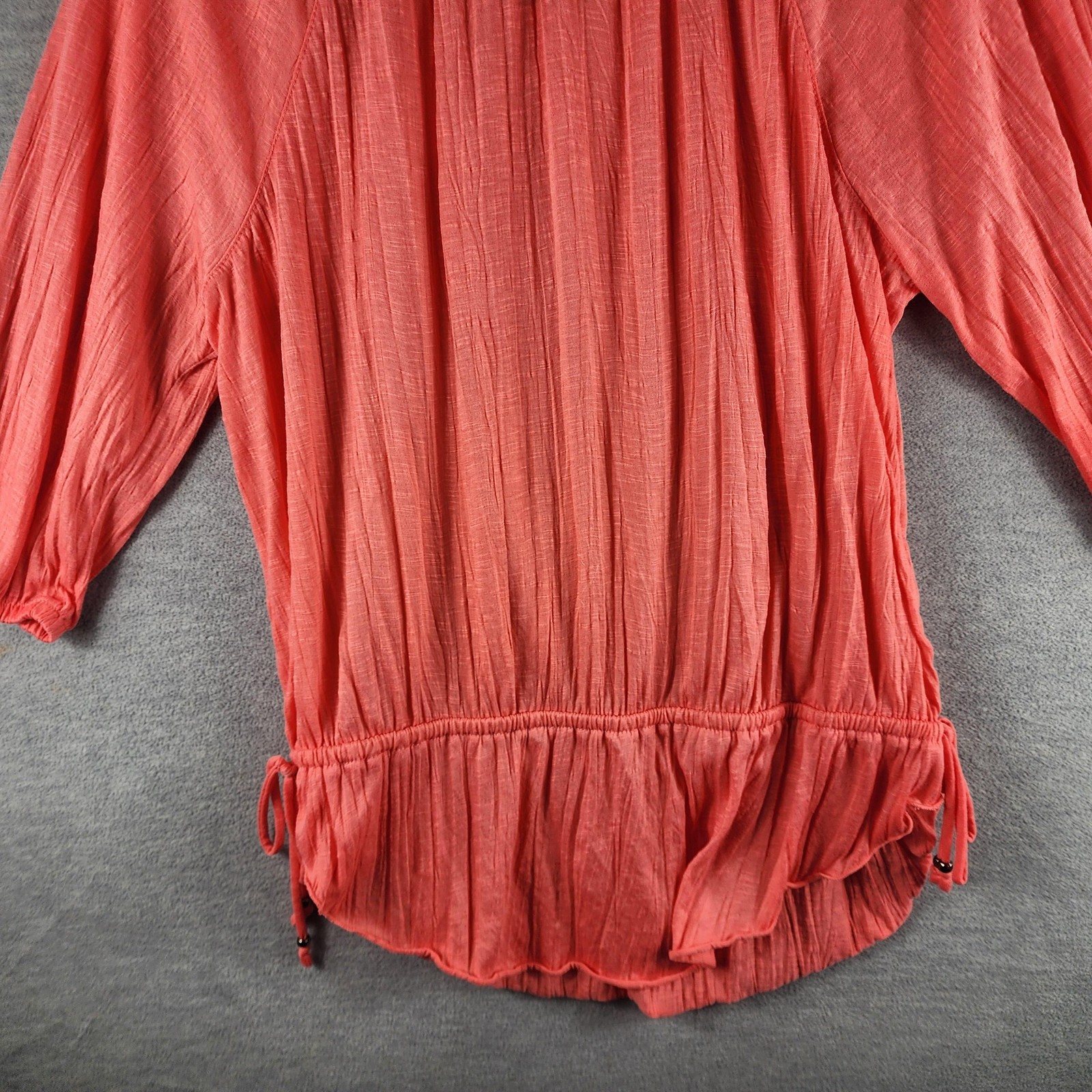 Faded Glory Blouse Womens Large Cosmo Coral Peasant 3/4 Sleeve Scoop Neck Boho