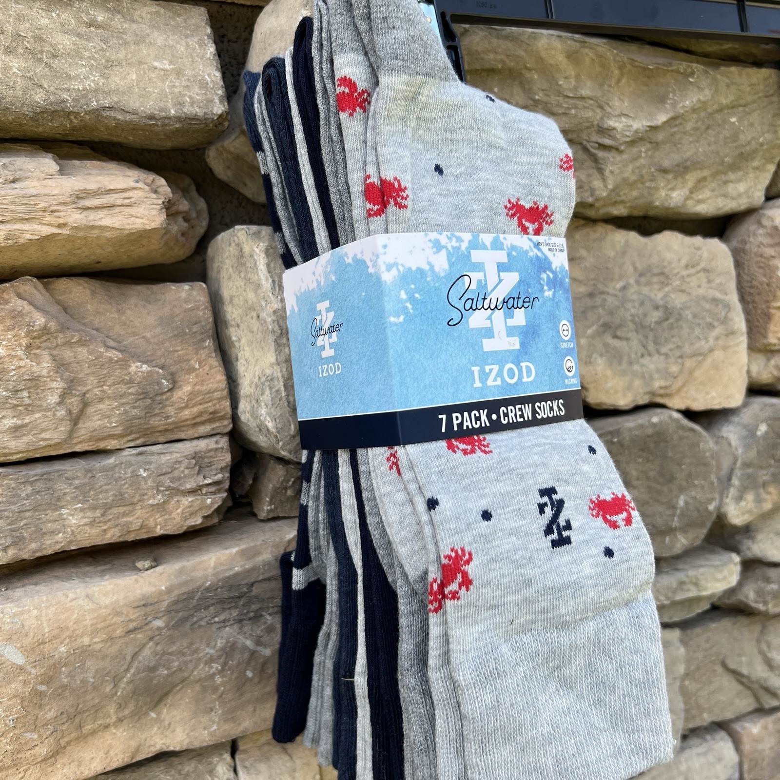 IZOD Men Crew Socks 7 Pairs 6-12.5 Size Boat Sailing MSRP $48 Gray Blue