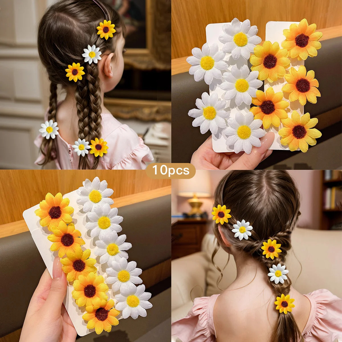 10 Pc Sunflower Hair Clips Cute Daily Hair Bands Headflowers Girls Accessories