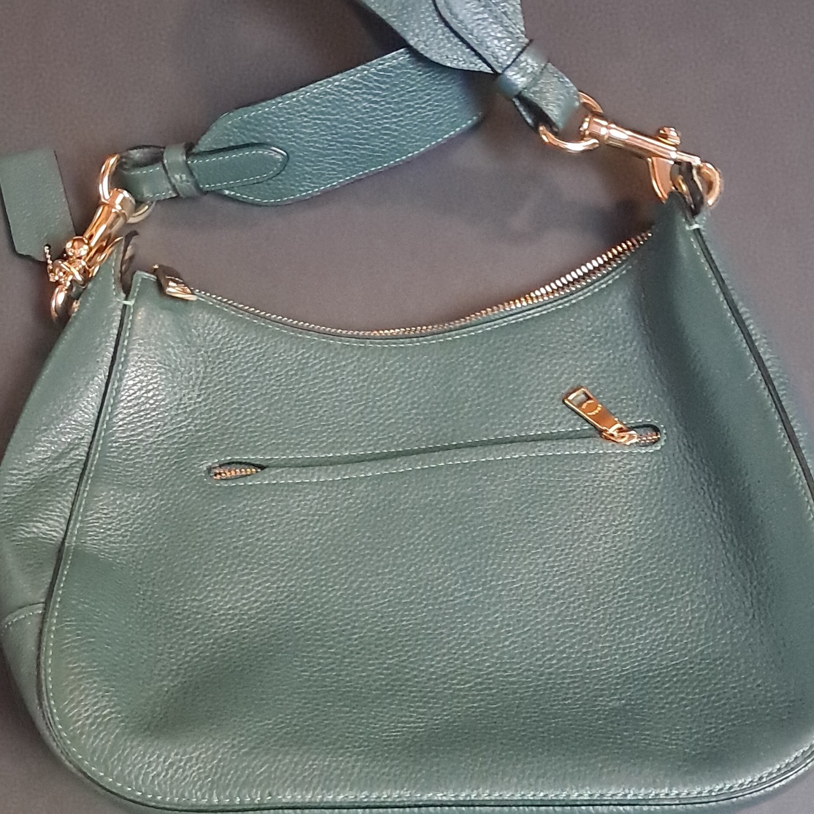 Coach Green Pebbled Small Crescent Shoulder Bag Zip, Gold Hardware, Strap