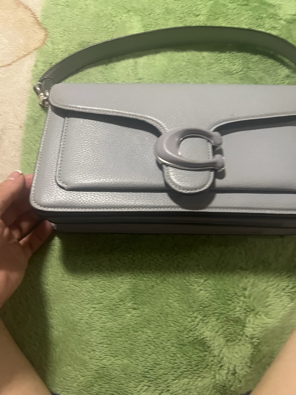 Coach Gray Pebbled Shoulder Bag Turn-Lock & Zip Closure Detachable Strap