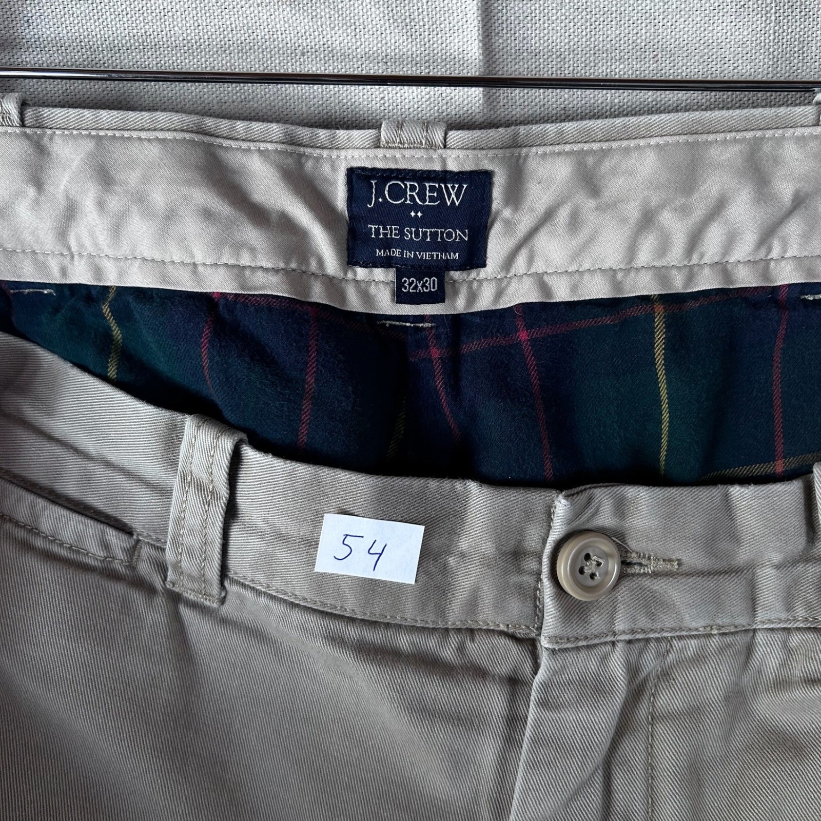J.Crew The Sutton Flannel Lined Chino Pants Mens 32×30 Khaki Tan Plaid Lining