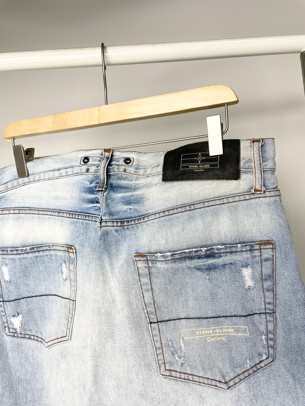 Stone Island Denim ( Size 34 ) Vintage Distressed Faded Light Blue Jeans Pants