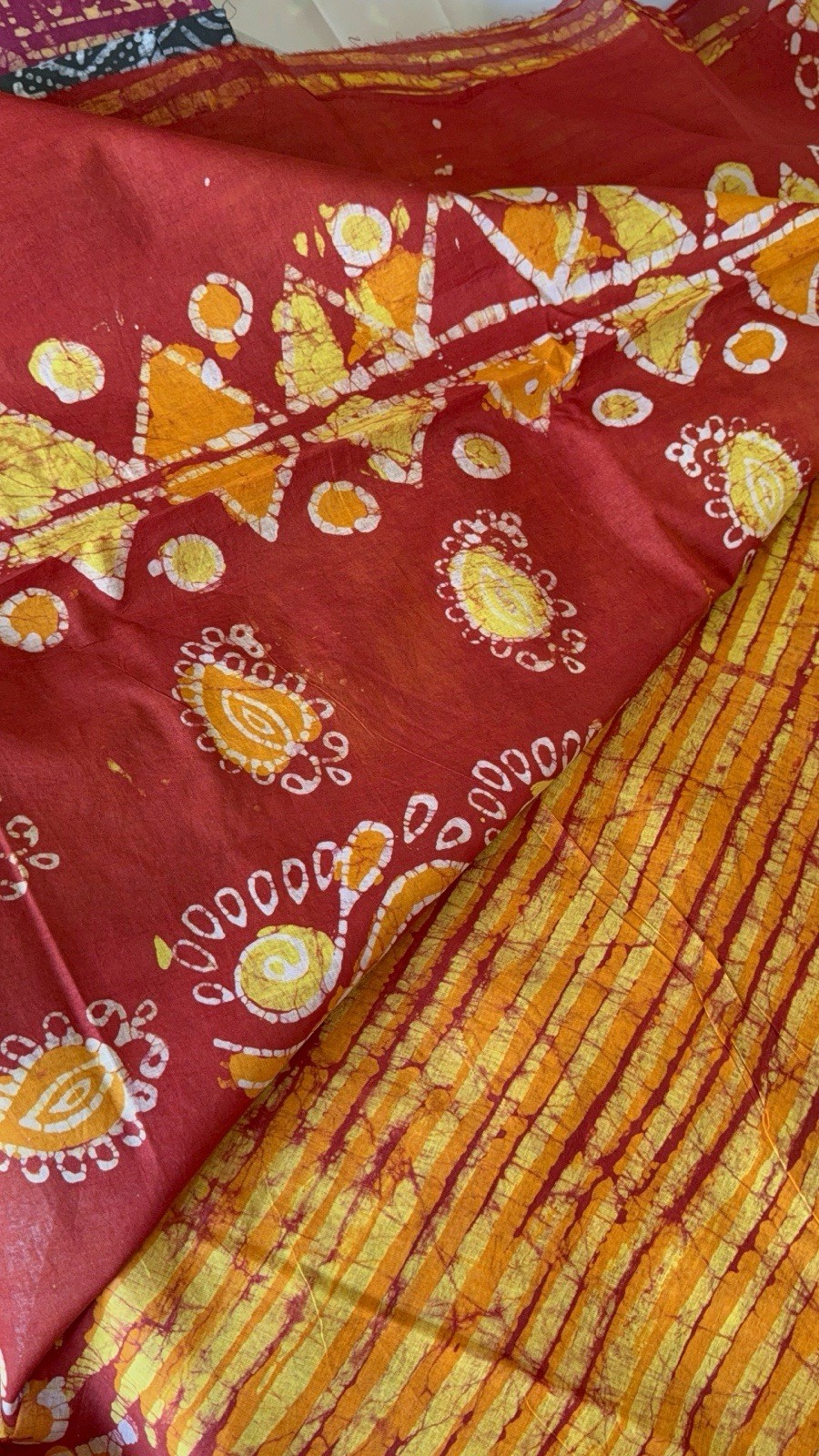 NEW 🆕, Cotton BATIK SAREE.( Item#yellowred ). Only $29