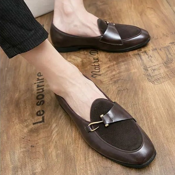 Men’s Slip on Velvet Leather Splicing Shoes Flats Oxfords Hook Driving Fashion