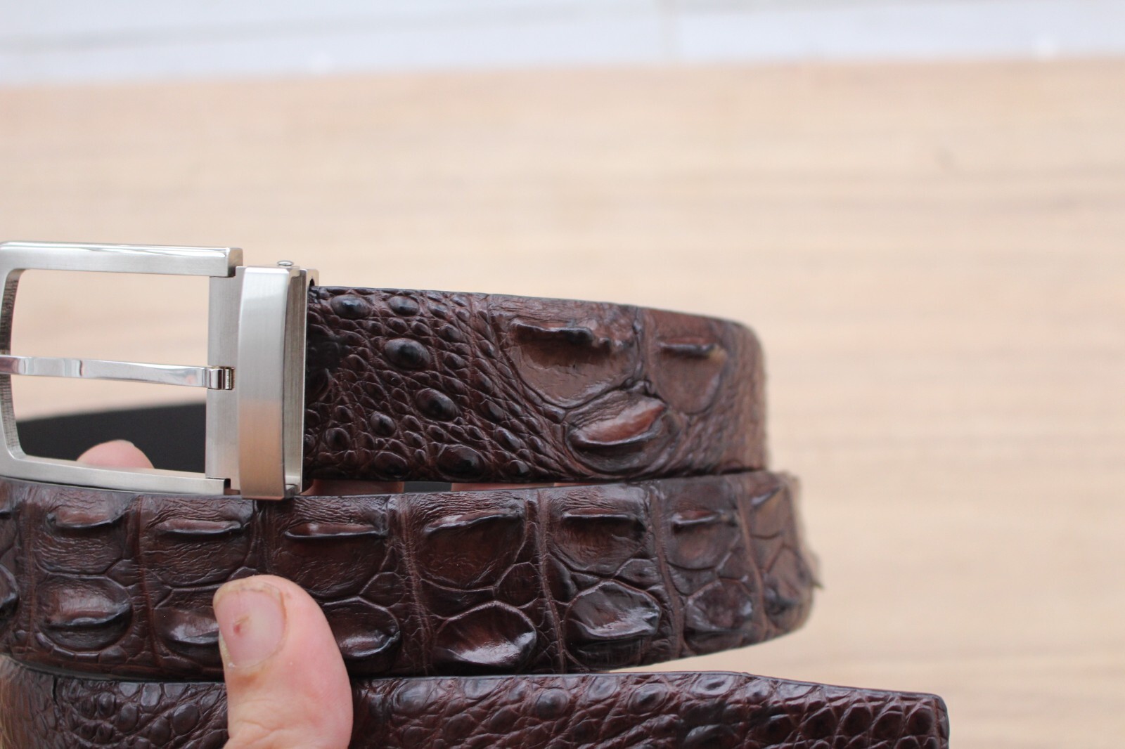 W 1.3 inch- Brown Alligator CROCODILE Print LEATHER Skin Men’s Belt