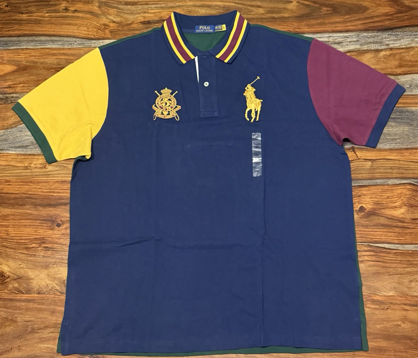 Ralph Lauren Colorblock Crest Blue Green Mesh Shirt Big & Tall Men’s Size 3XB