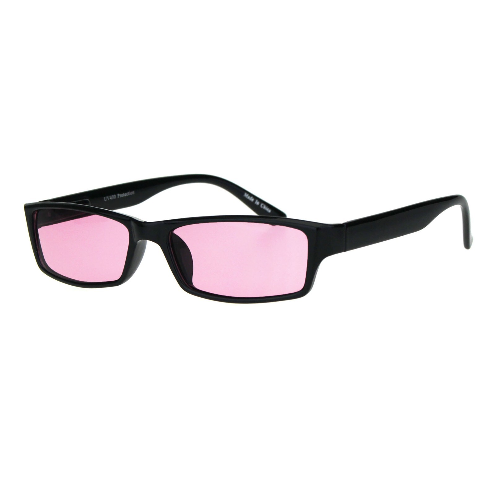 Black Rectangular Frame Sunglasses Color Lens Small Size Spring Hinge UV400