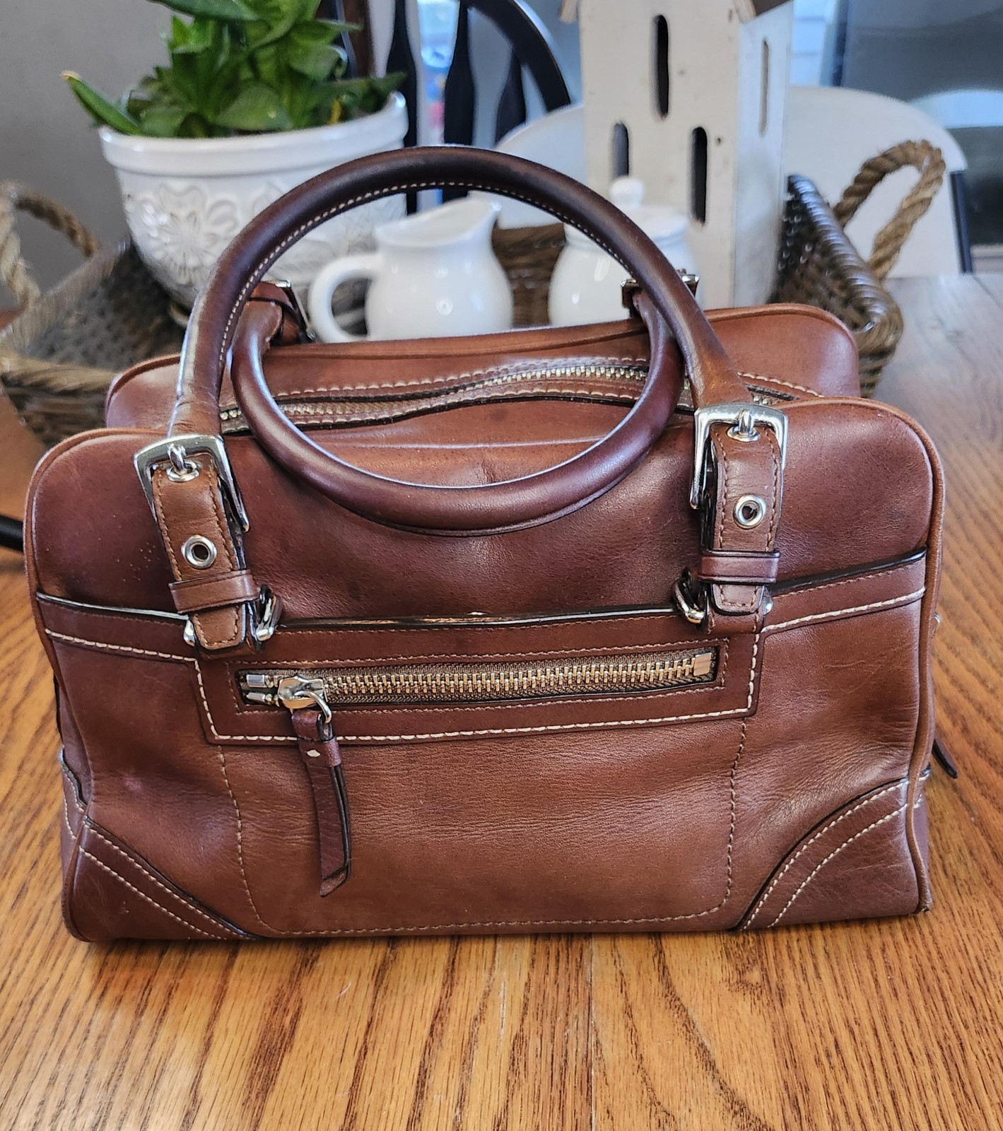 Vintage Coach Hamilton Tanned Cognac Brown Leather Tote Bag Satchel y2k