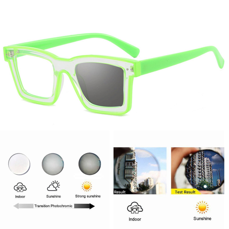 Men Women Square Photochromic Reading Glasses Shade Gray Lens Sunglasses Readers