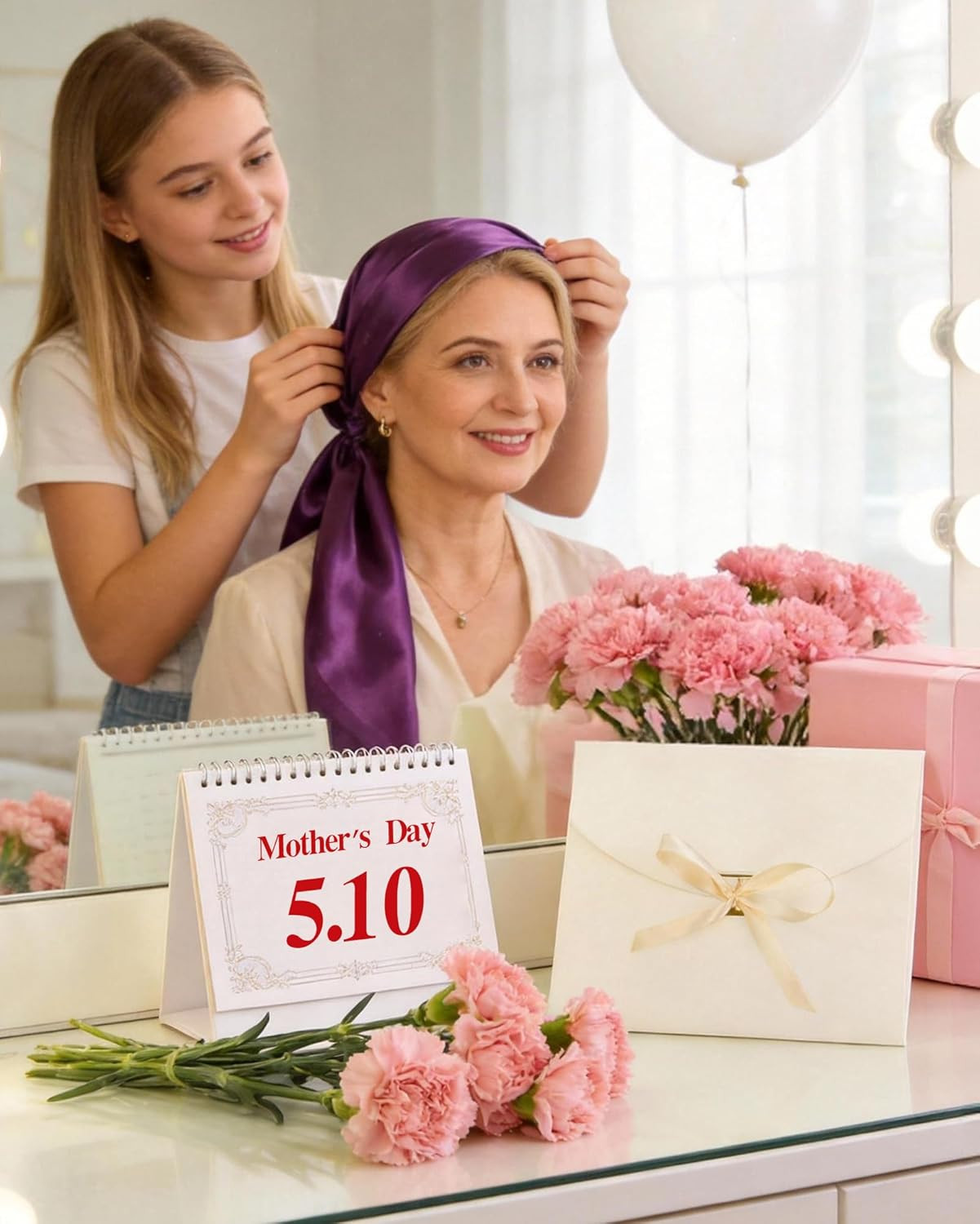 Bandanas for Women 35″ Square Silk-Like Satin Head Scarf with Gift Set (Box & Ca