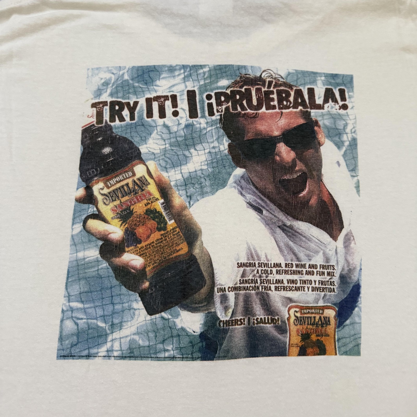 Vintage Sevillana Sangria Shirt Mens Large White Graphic Promo Alcohol Drink