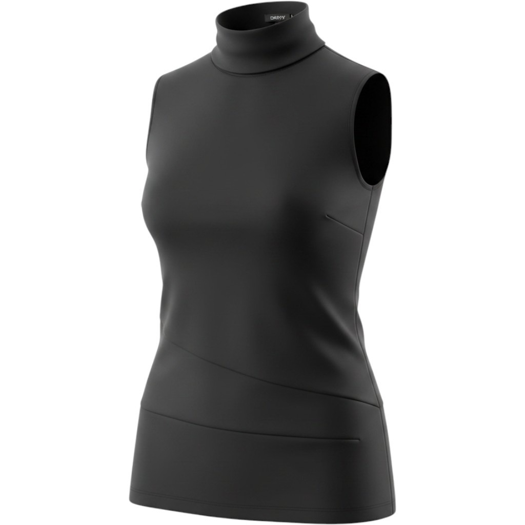 DKNY Womens Black Mock Turtle Neck Sleeveless Top Asymmetrical Seam Detail Sz L