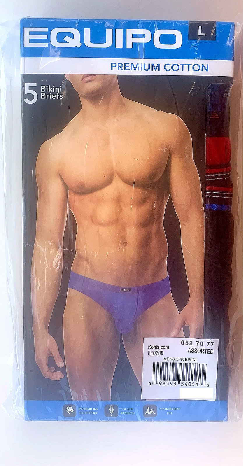 5 Pack Men’s Equipo Bikini Low-Rise Briefs No Fly LARGE Cotton Underwear