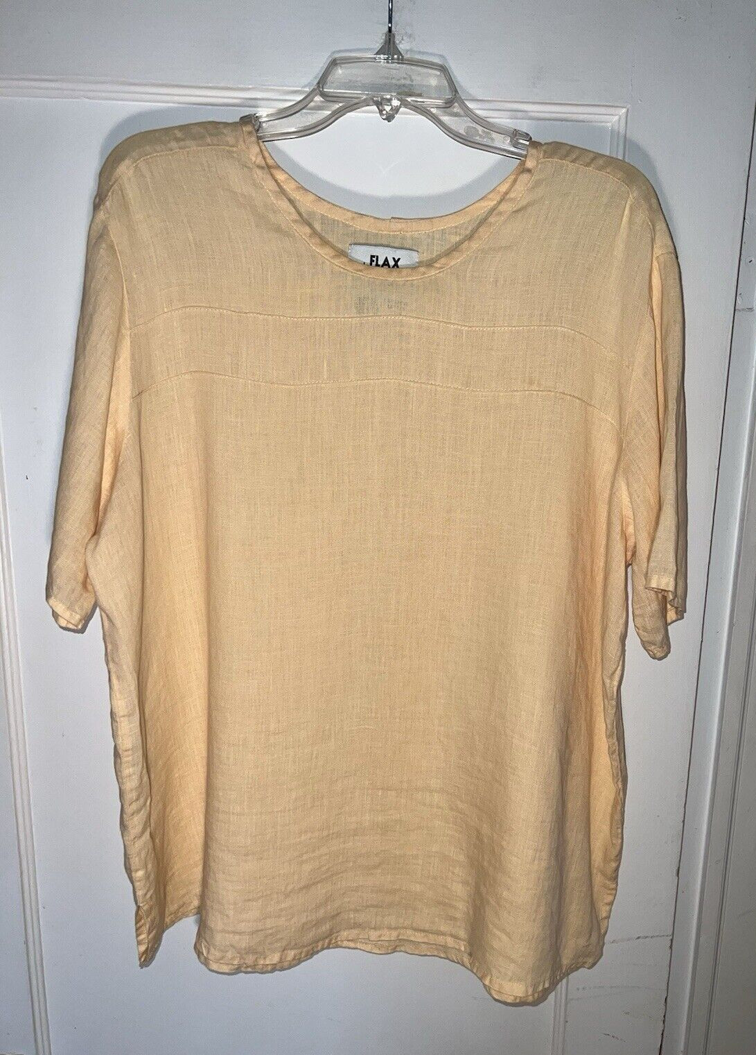 FLAX by Jeanne Engelhart 100% Linen Short Sleeve Tunic Top Yellow Size M. d674