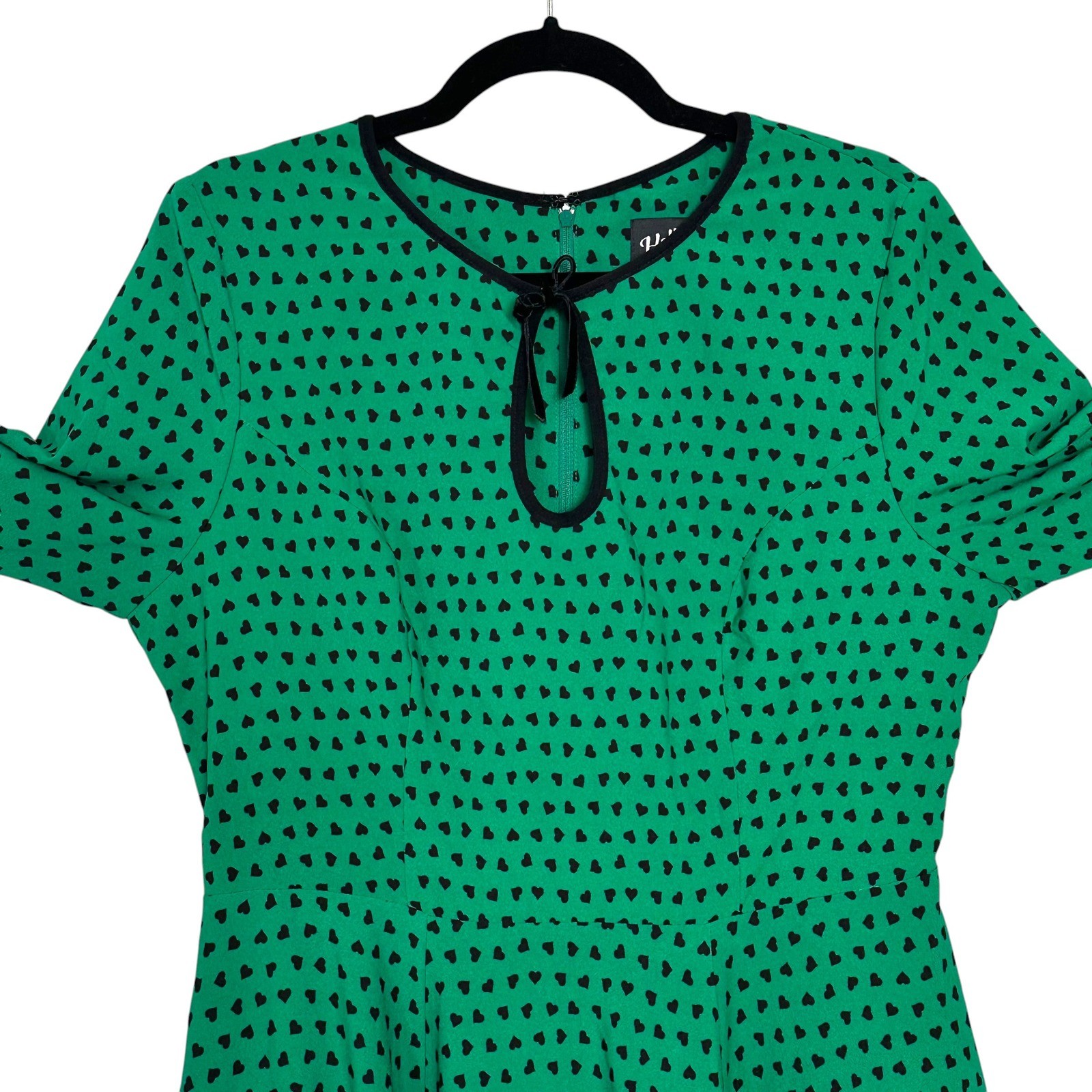 Hell Bunny Dress Paradisum 50s Keyhole Heart Polka Dot Green L Rockabilly Pinup