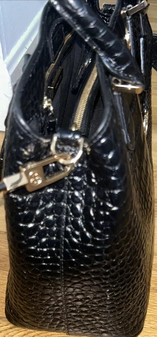 Tory Burch Robinson Crocodile Embossed Crossbody Purse Designer Bag, Black,