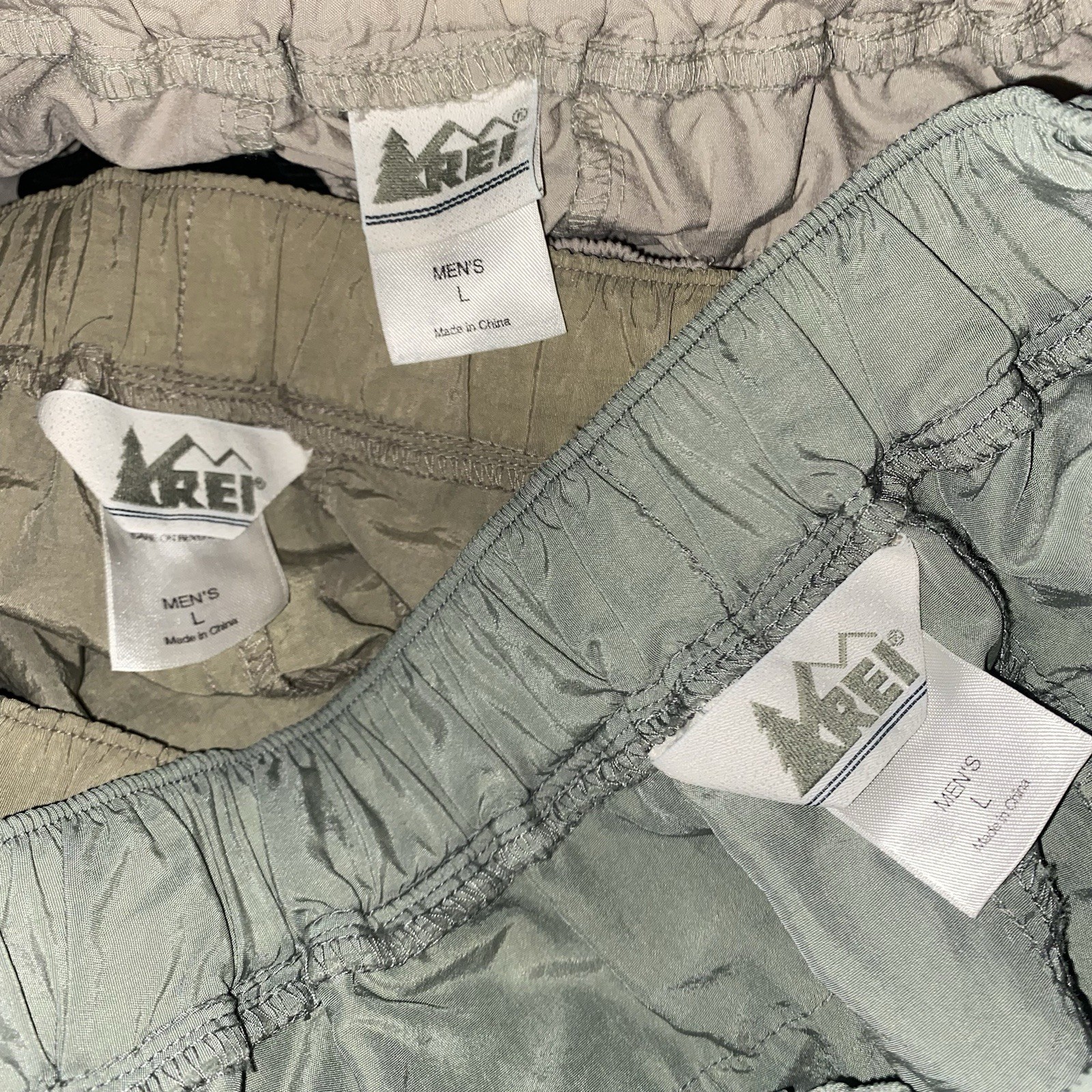3 REI Mens Shorts L Light Green Tan Lt Tan Belted Hiking Outdoor A15