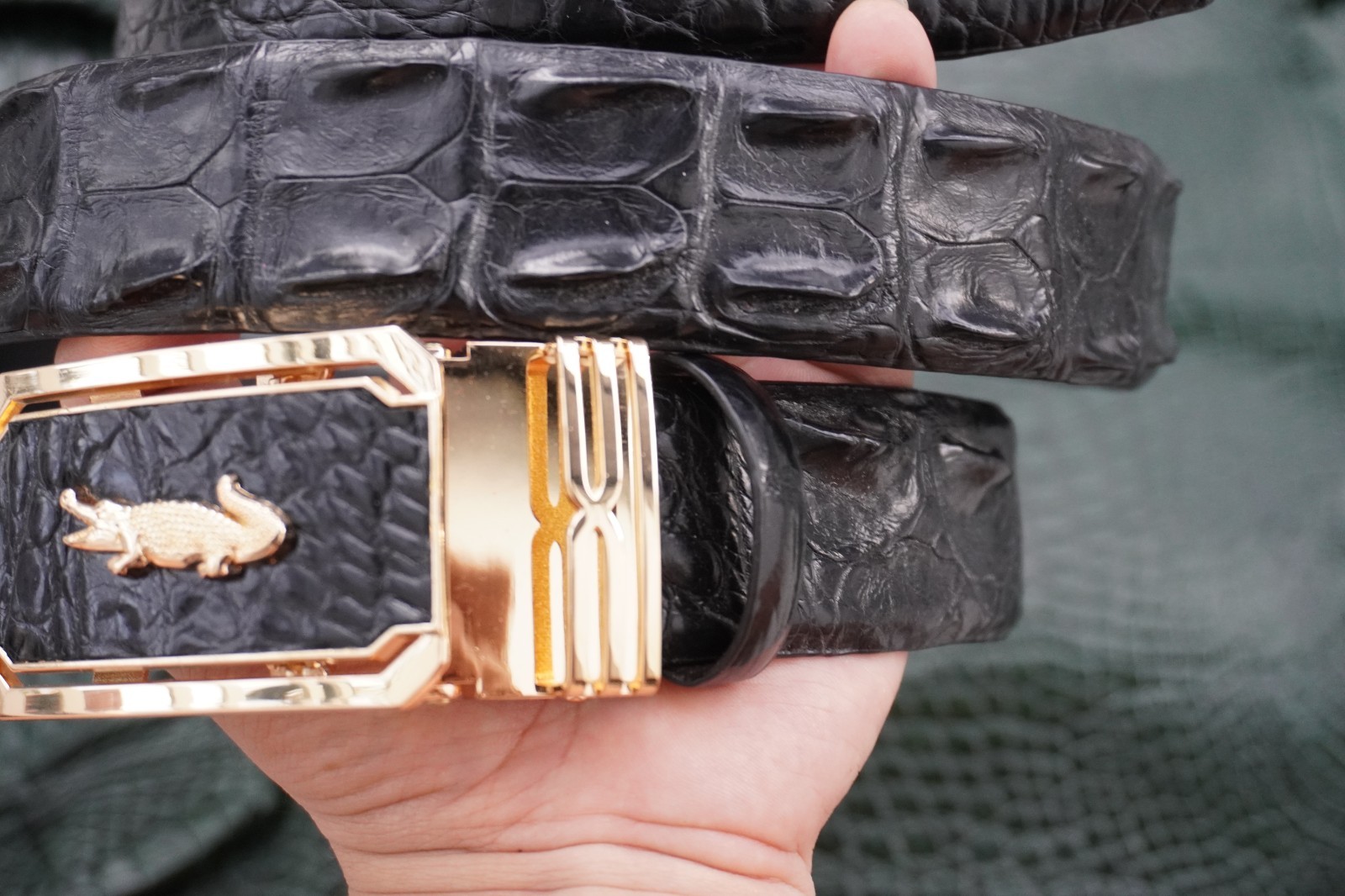 Black Genuine CROCODILE Hornback LEATHER Skin Men’s Belt -W 1.3 inch # T66
