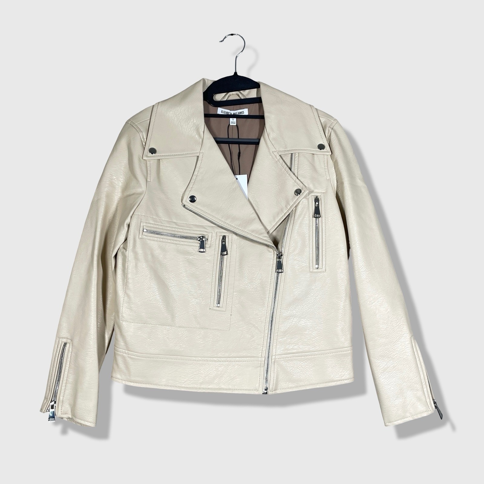 Elizabeth and James Moto Jacket Women S Cream Faux Leather Biker Outdoor