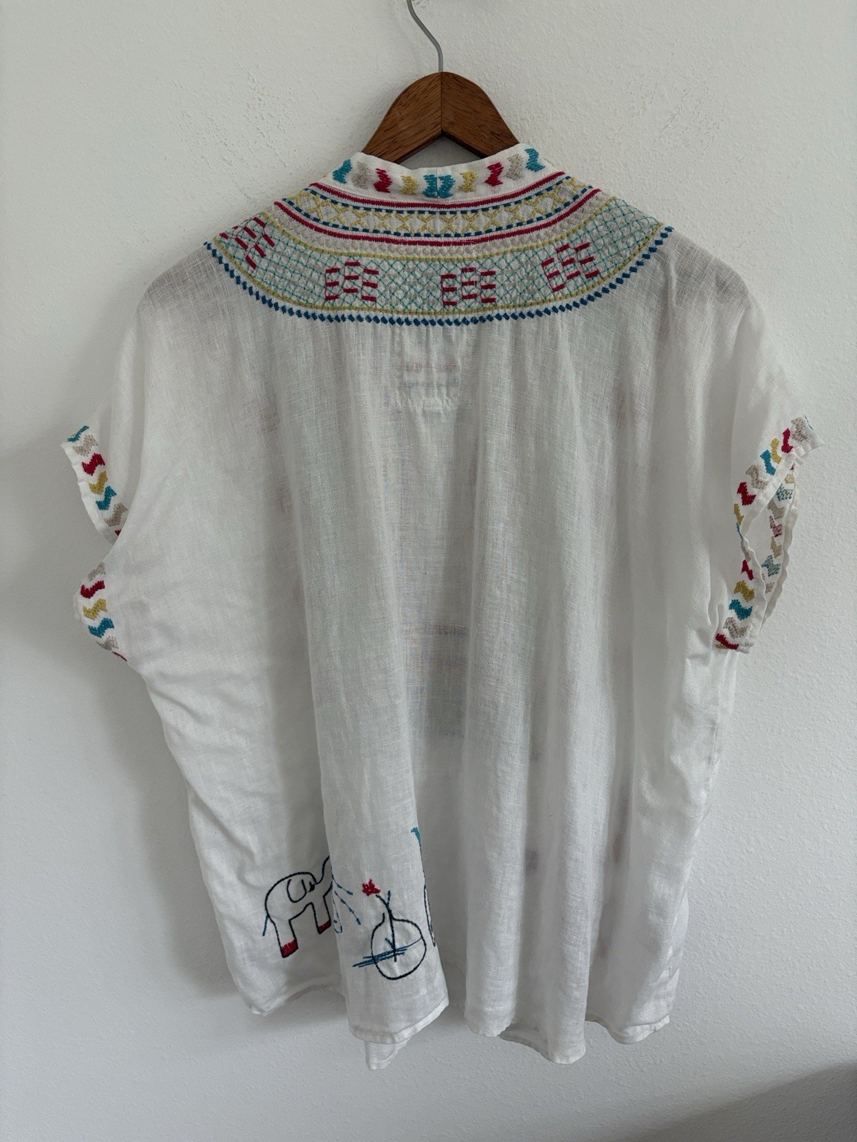 Johnny Was Nandi Linen Blouse Pete & Greta Relaxed Embroidered Off White Size XS