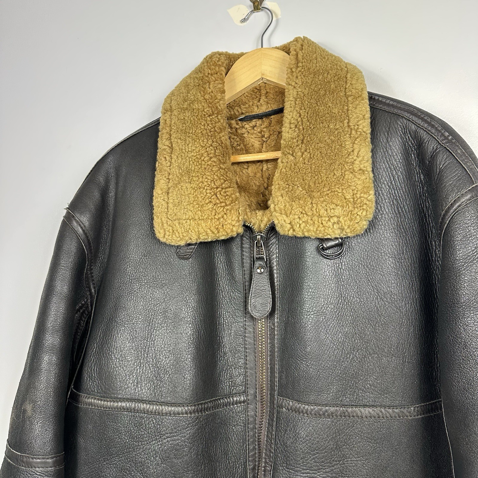 Vintage RAF Leather Sheepskin Flying Jacket, Aviator Shearling Military, Mens XL