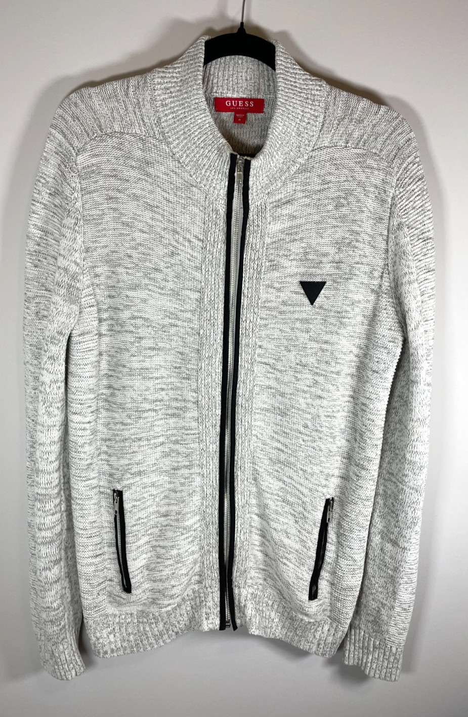 GUESS Los Angeles Zip Front Knit Sweater Jacket Gray Cotton Blend Women’s M