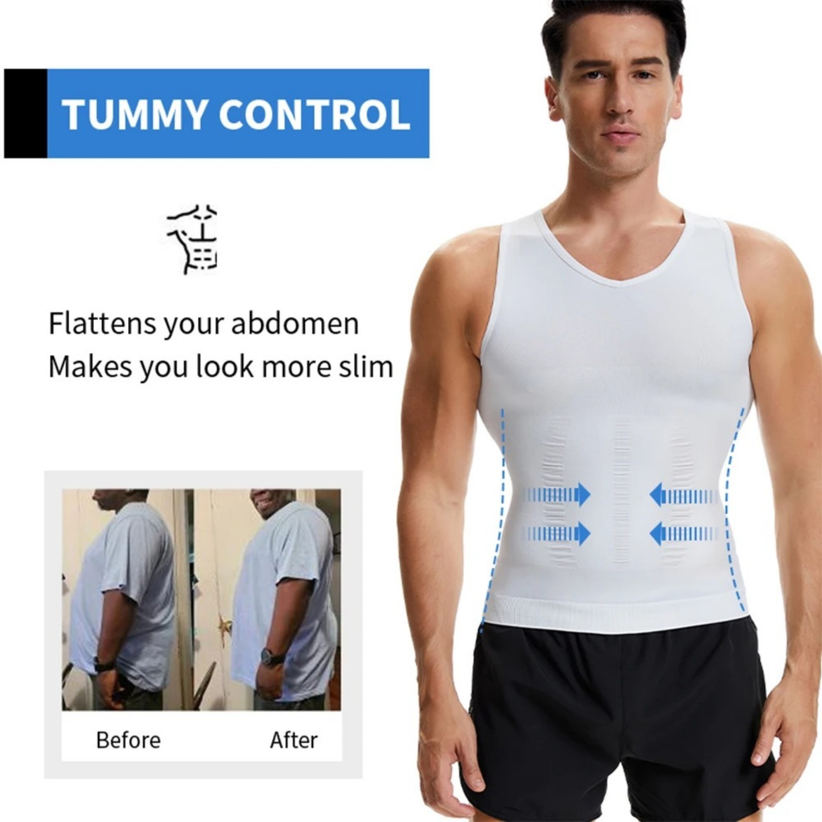 Mens Slimming Body Shaper Vest Moobs Chest Compression T-Shirt Tank Top Fitness