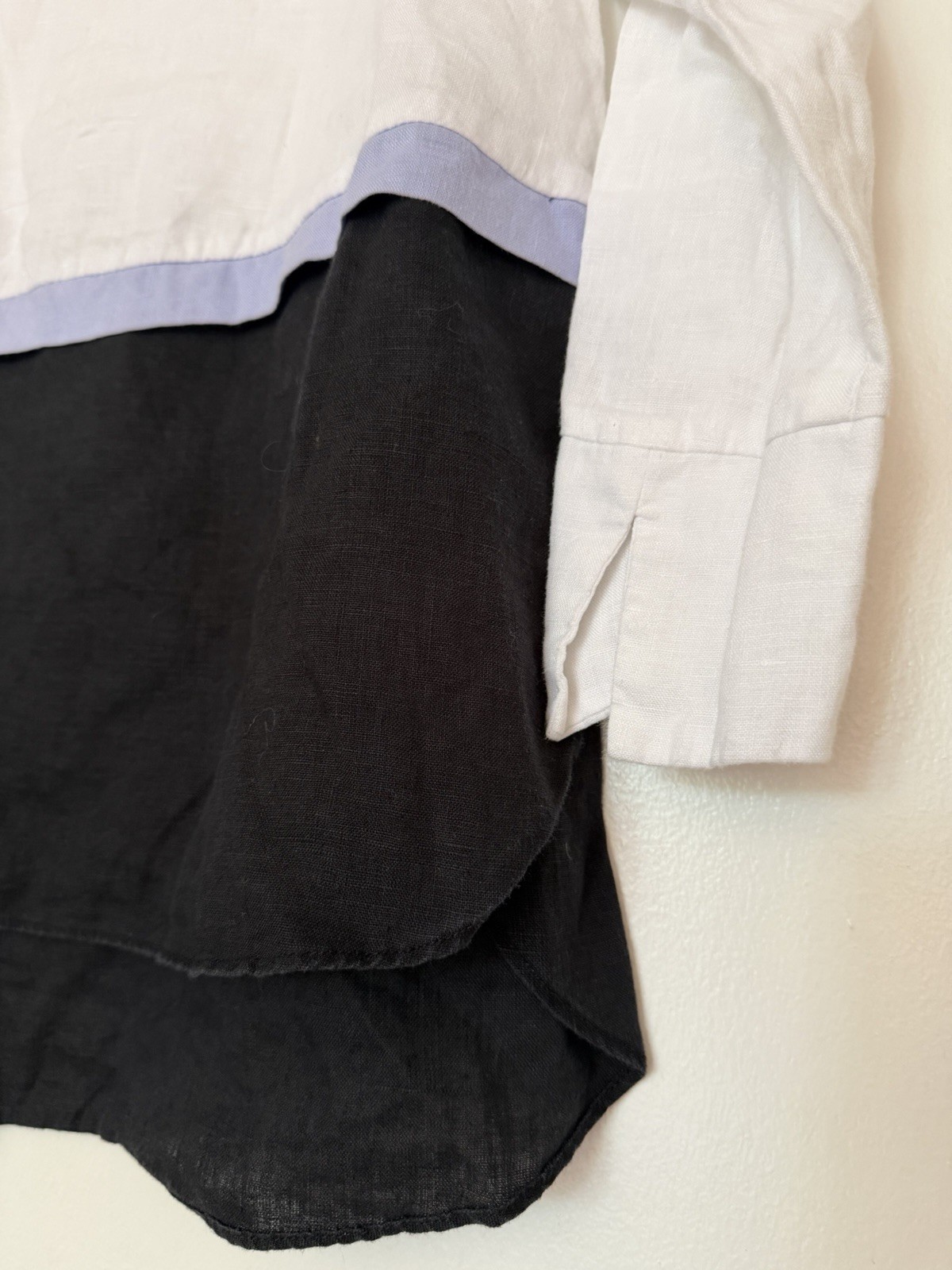 Tyler Böe XS Colorblock Linen Tunic Blouse Scoop Neck 3/4 Sleeve White Blue