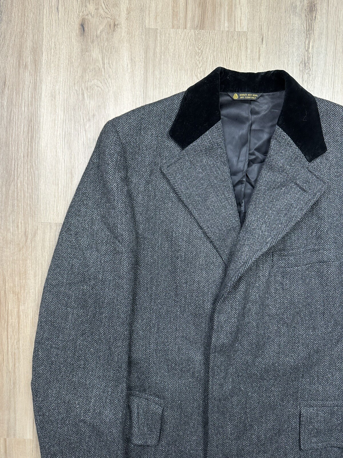 60s VINTAGE Jack Henry Tailored Dark Grey Tweed Overcoat Size Medium Bespoke