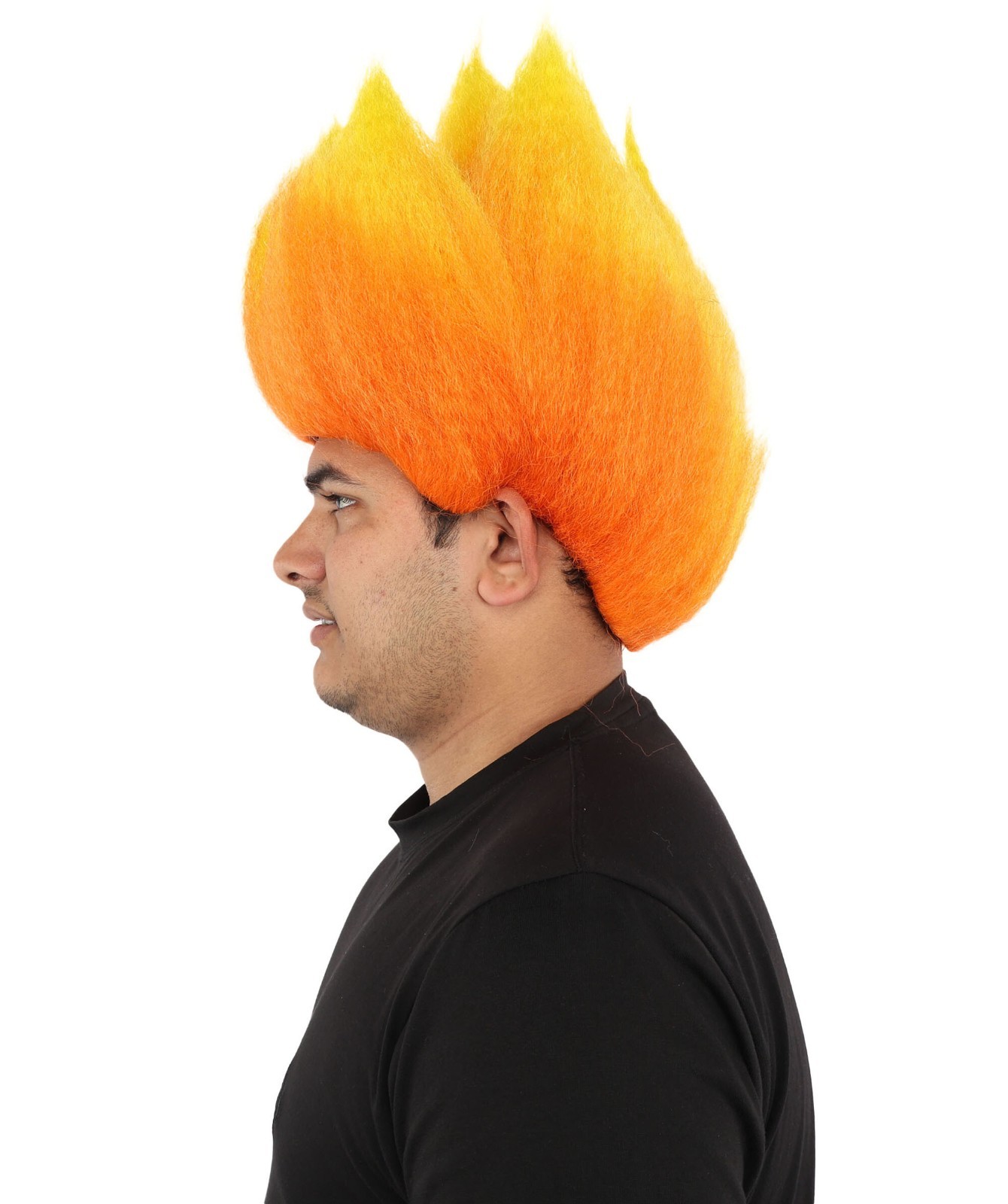Men Red & Orange Flame Wig, Upright Spiky Gradient Texture, Synthetic Fiber