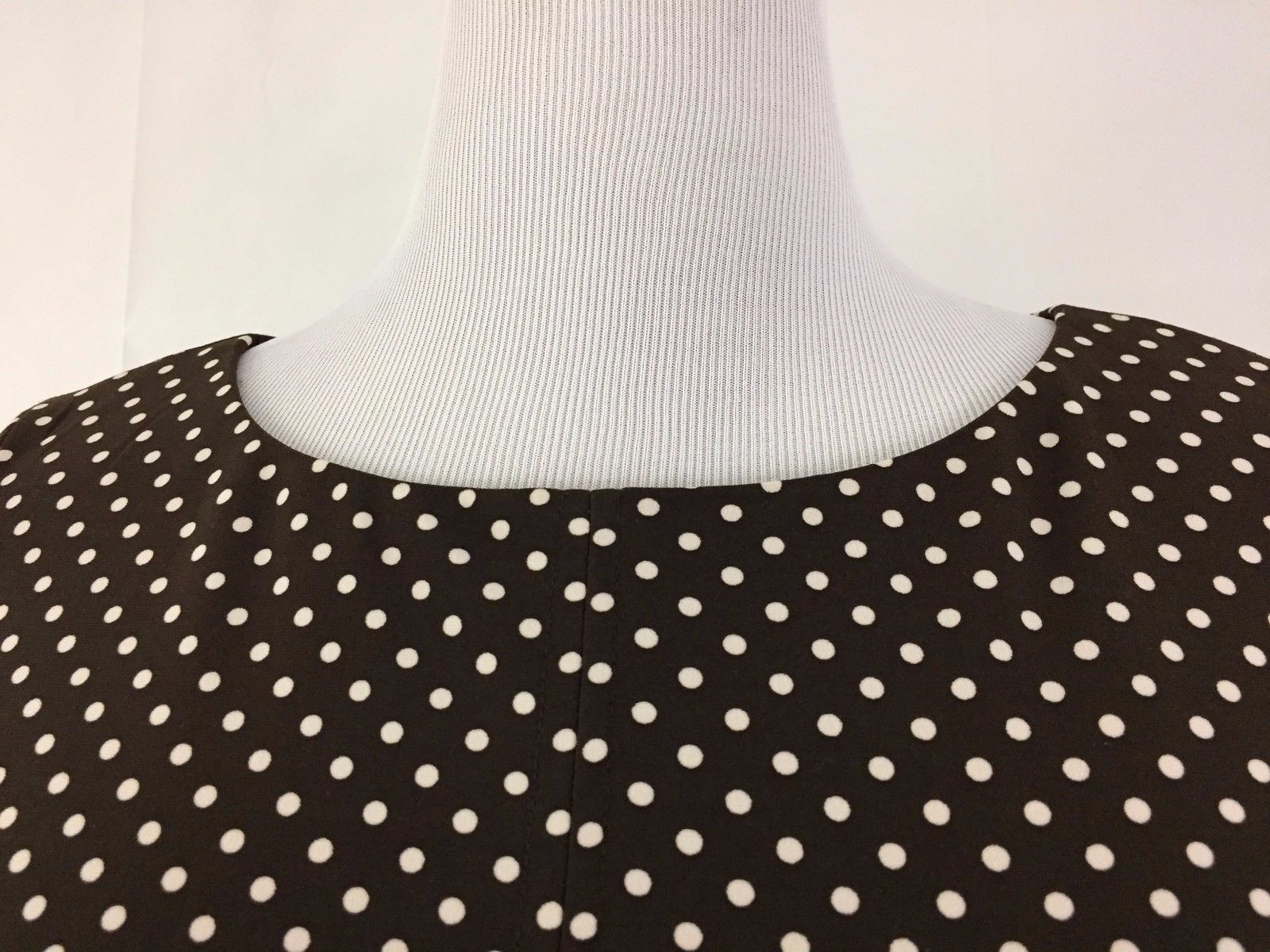 Size 12 Petite Dress Brown White Polka Dot Lined Belt Anne Klein