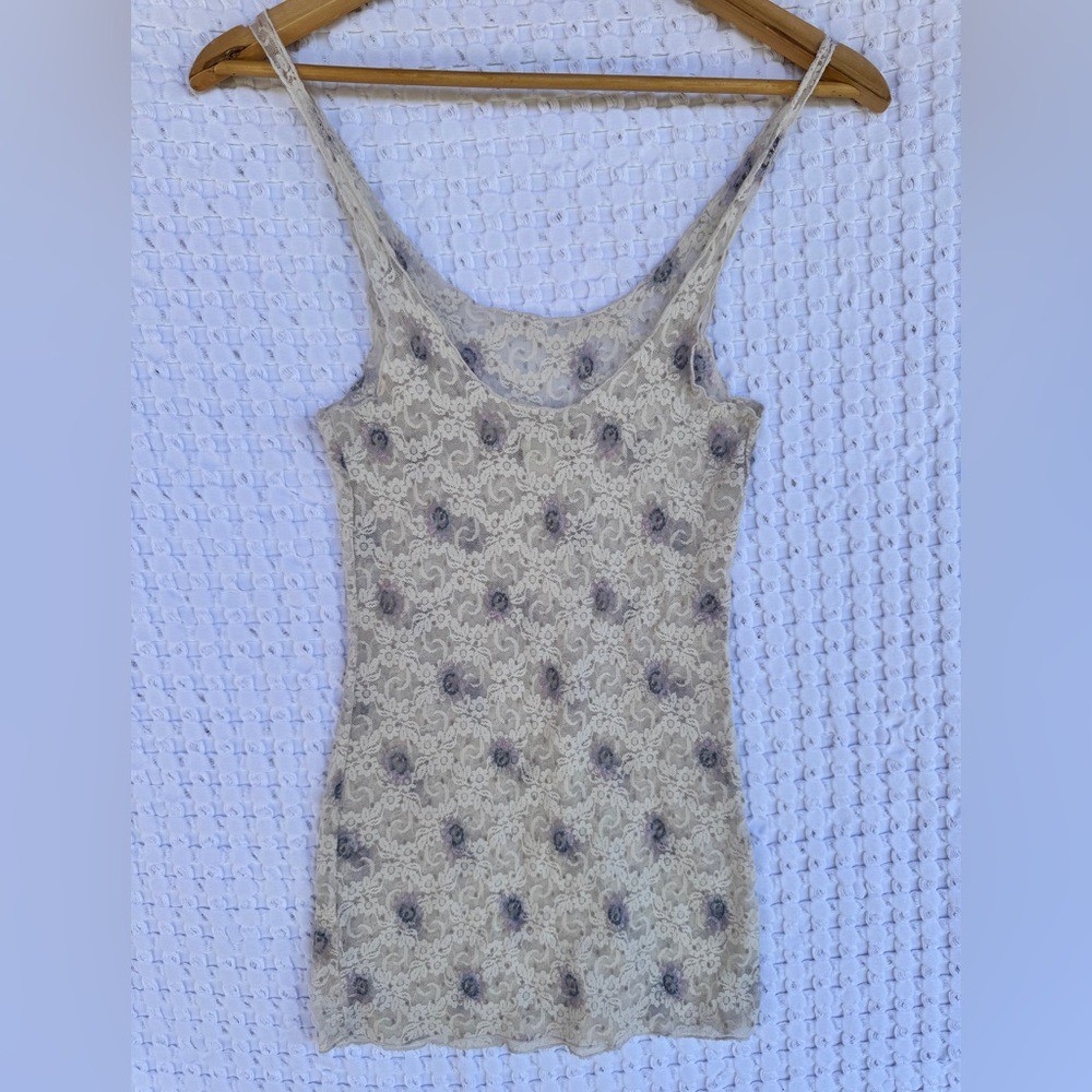 Vintage Intimately Free People Lace Cami Tank Y2K Sheer Floral Boho Small