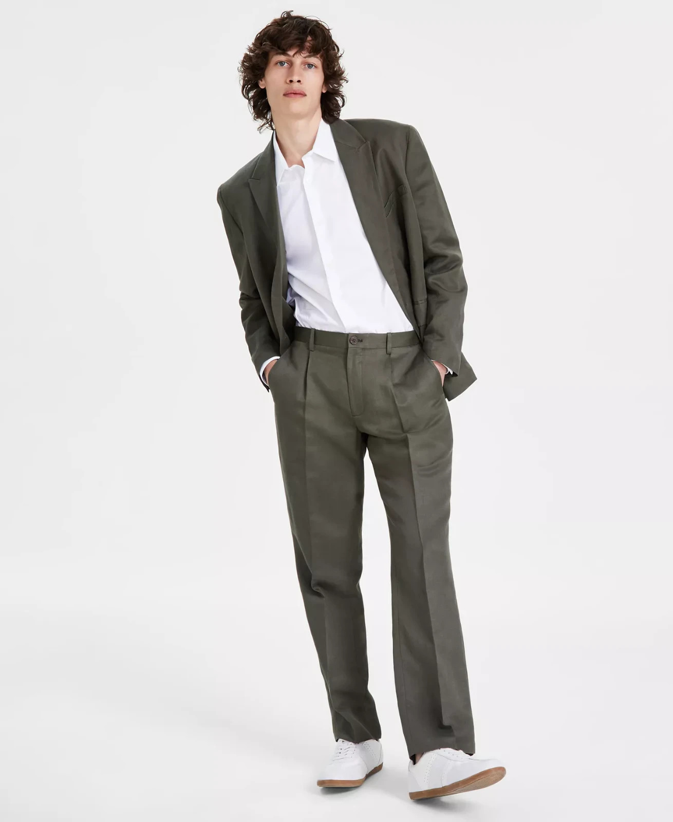 I.N.C. International Concepts Mens Slim-Fit Pants Luigi Linen Olive TWST NWT