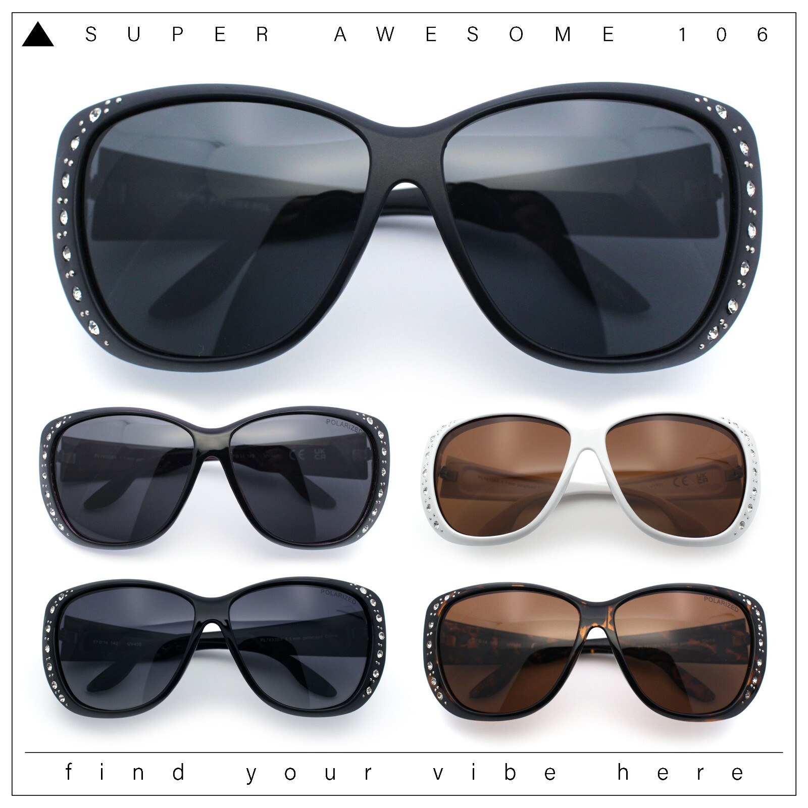 SA106 Polarized 55mm Fit Over OTG Butterfly Rhinestone Diva Sunglasses