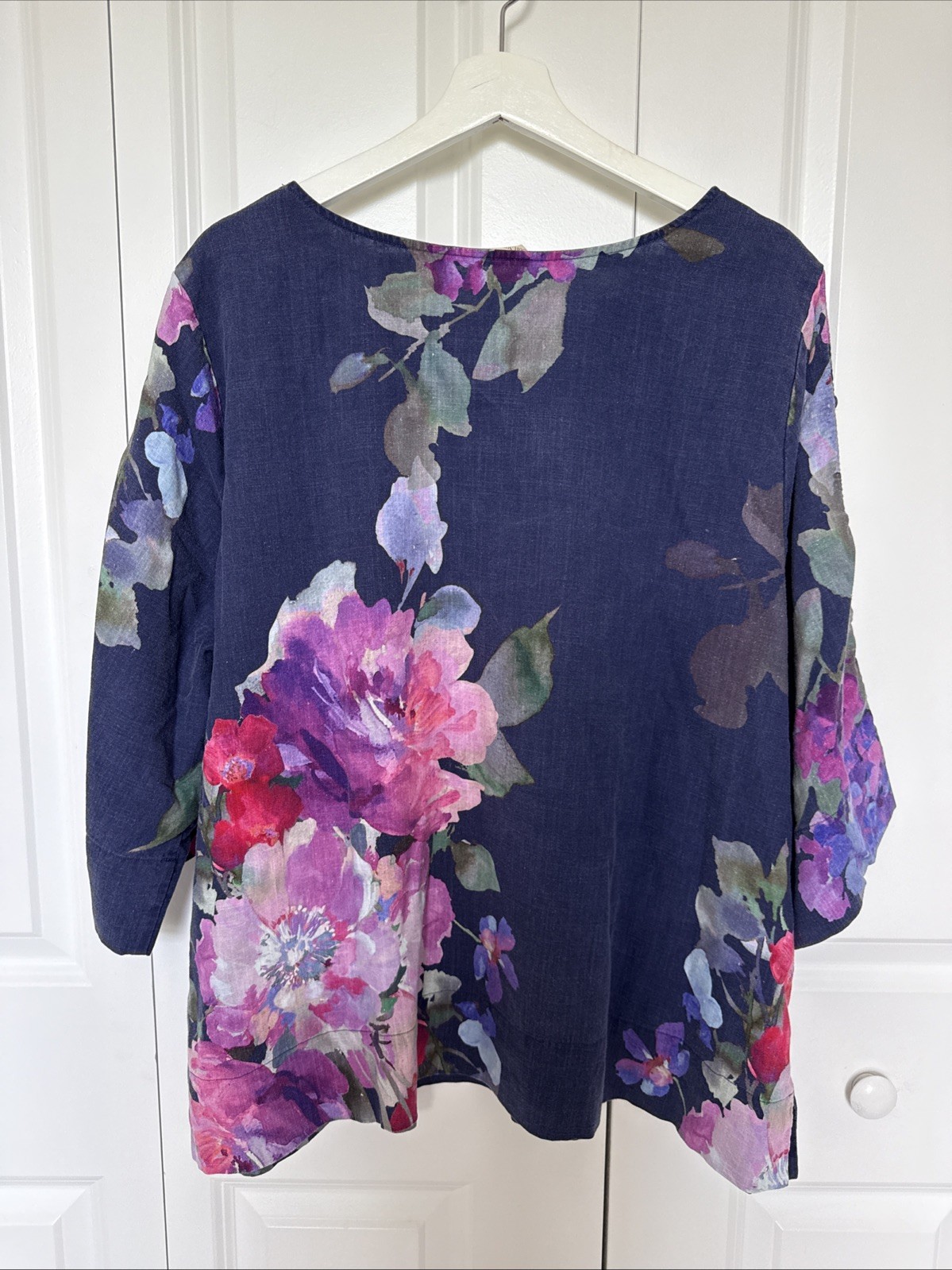 Soft Surroundings Linen Floral Blouse Navy Blue Sz 2x Tunic