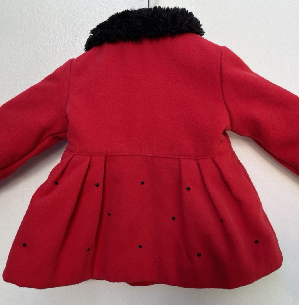 London Fog Baby Girl’s Coat Red with Black Faux Fur Trim Size 12 Months