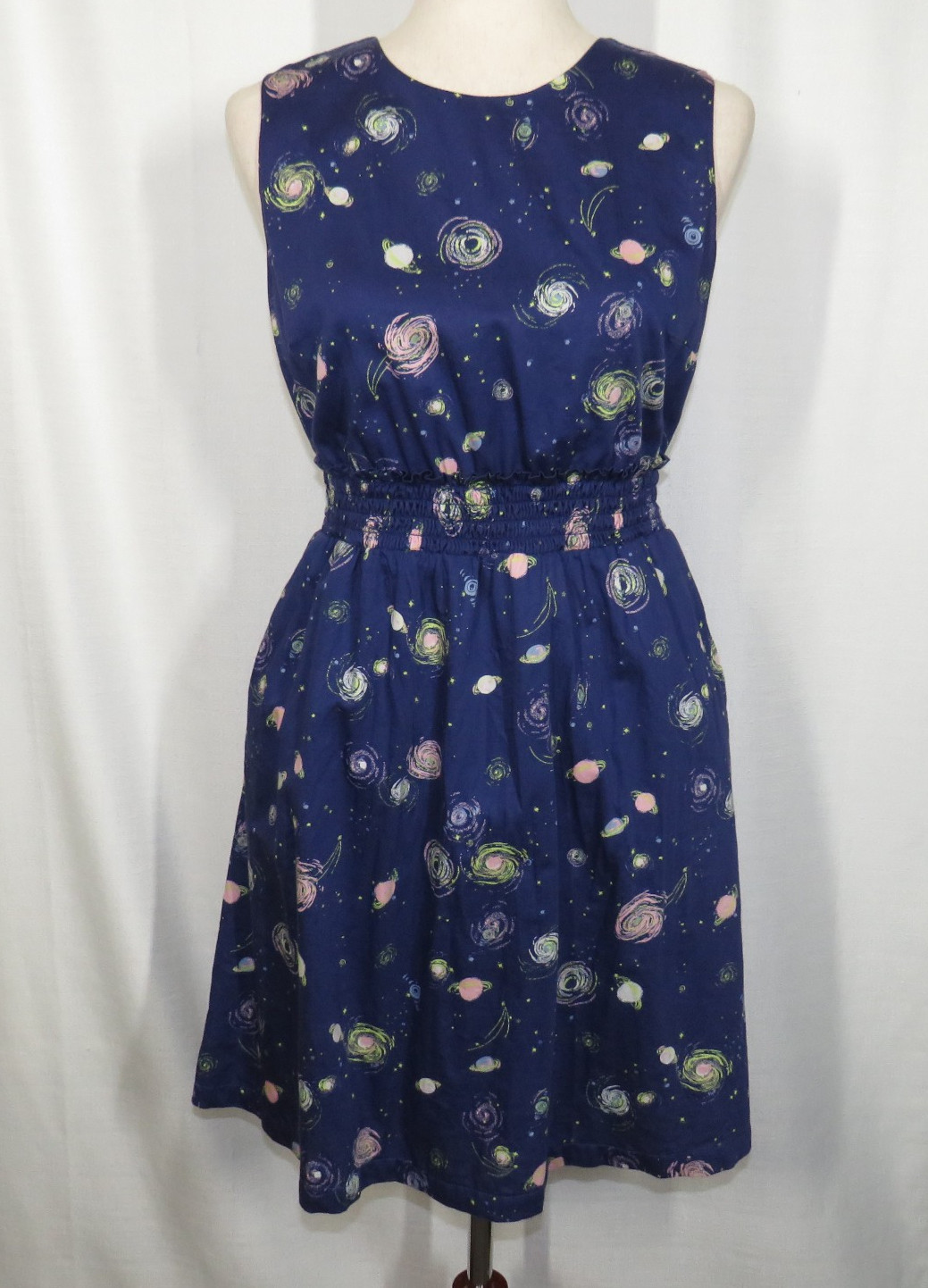 ModCloth Cotton Celestial Galaxy Planet Print Side Pocket Dress Size Medium