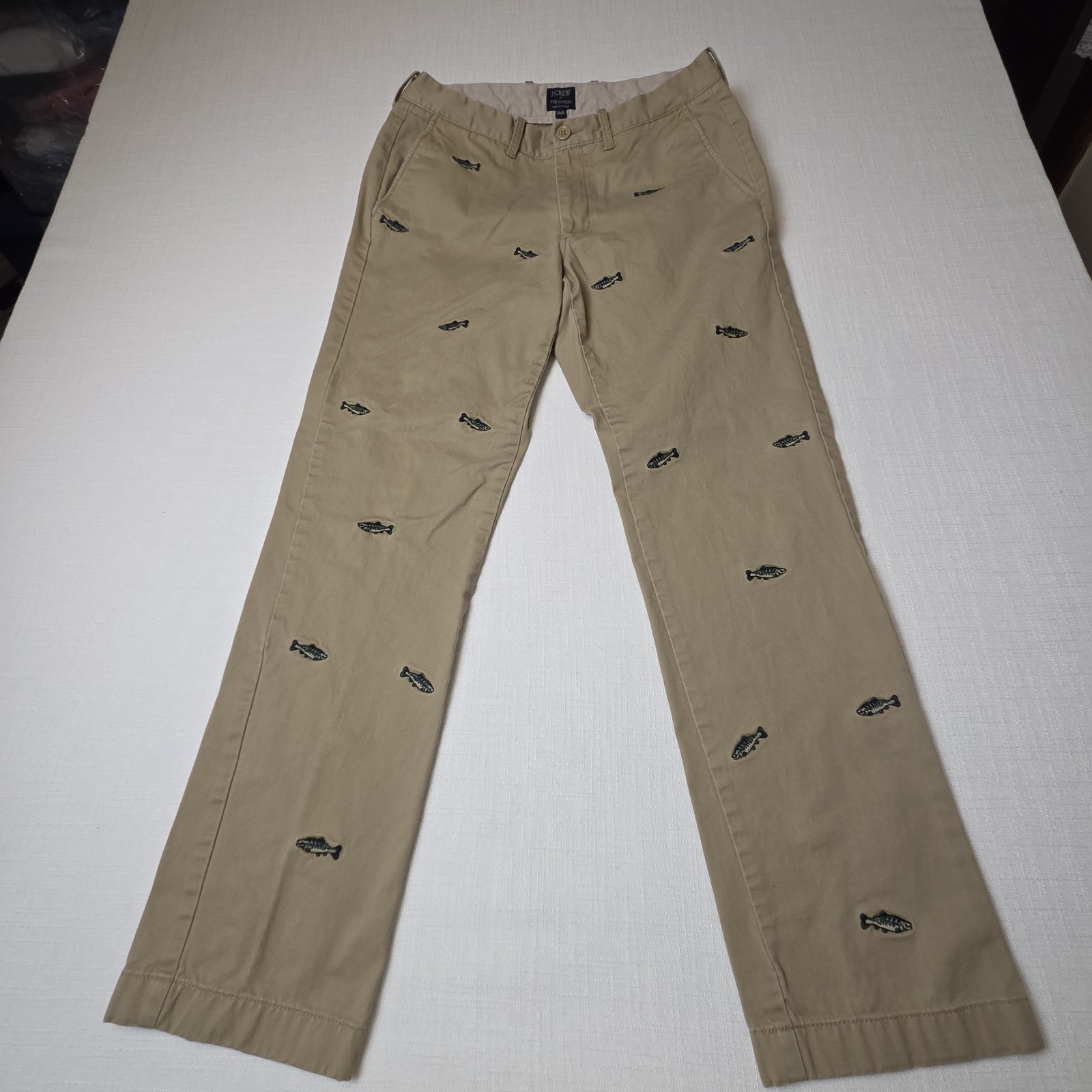 J.Crew The Sutton Slim Fit Chino Pants Khaki Tan Embroidered Fish