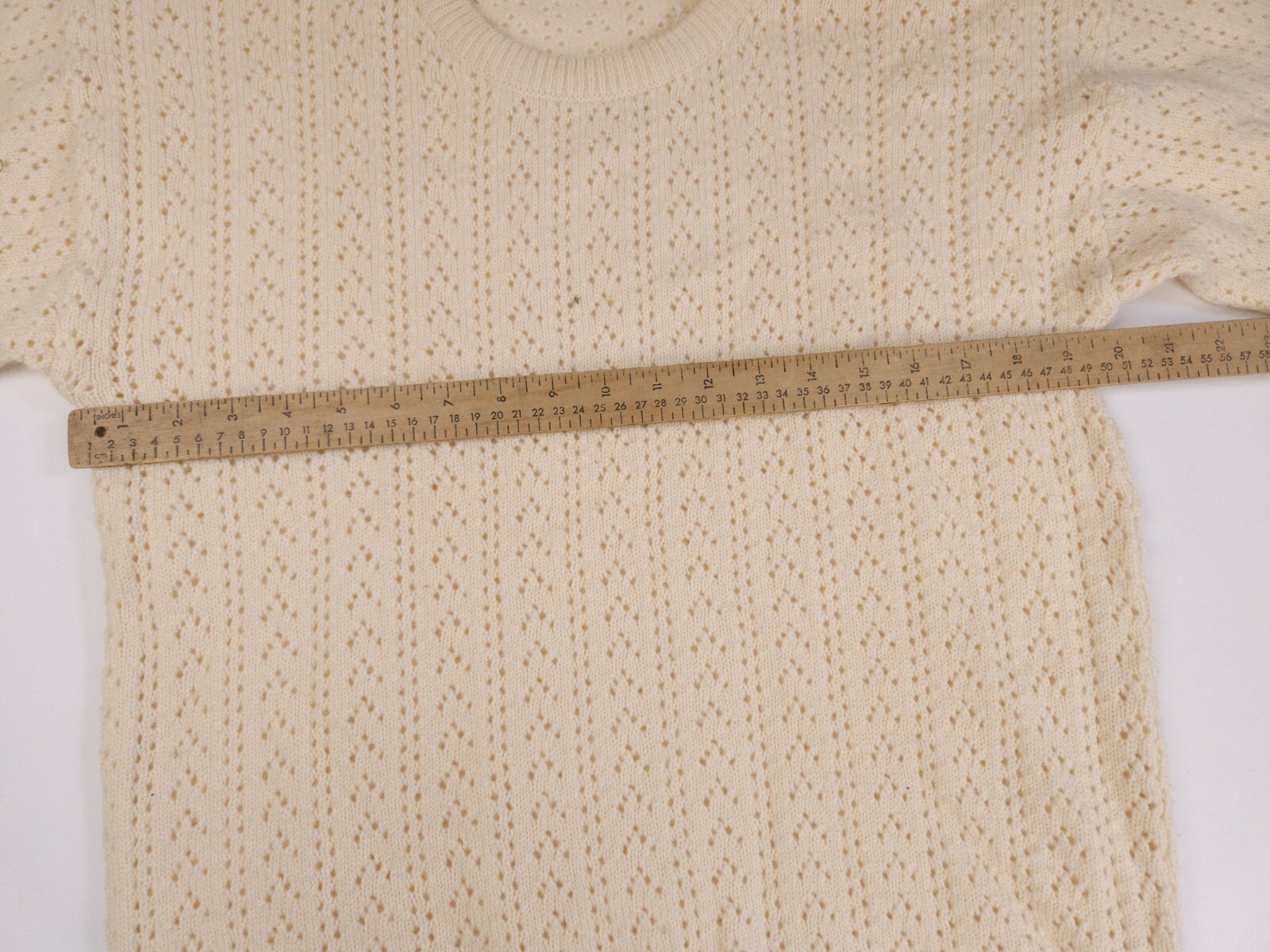 J.G. Hook Vintage Wool Cream Pointelle Needlepoint Embroidered Sweater Medium