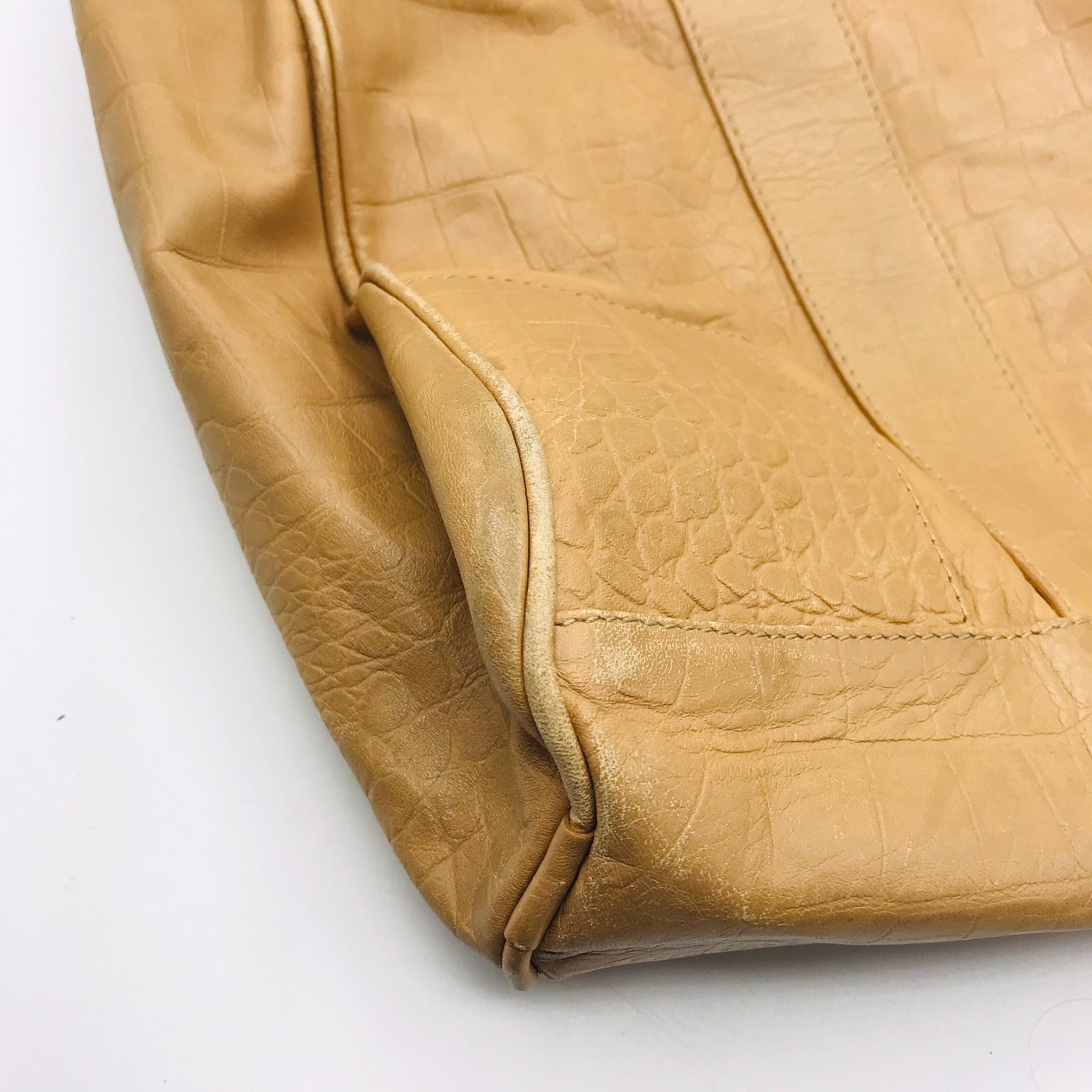 Falor Tan Leather Tote Bag Made In Italy with Woven Handles Embossed Snakeskin