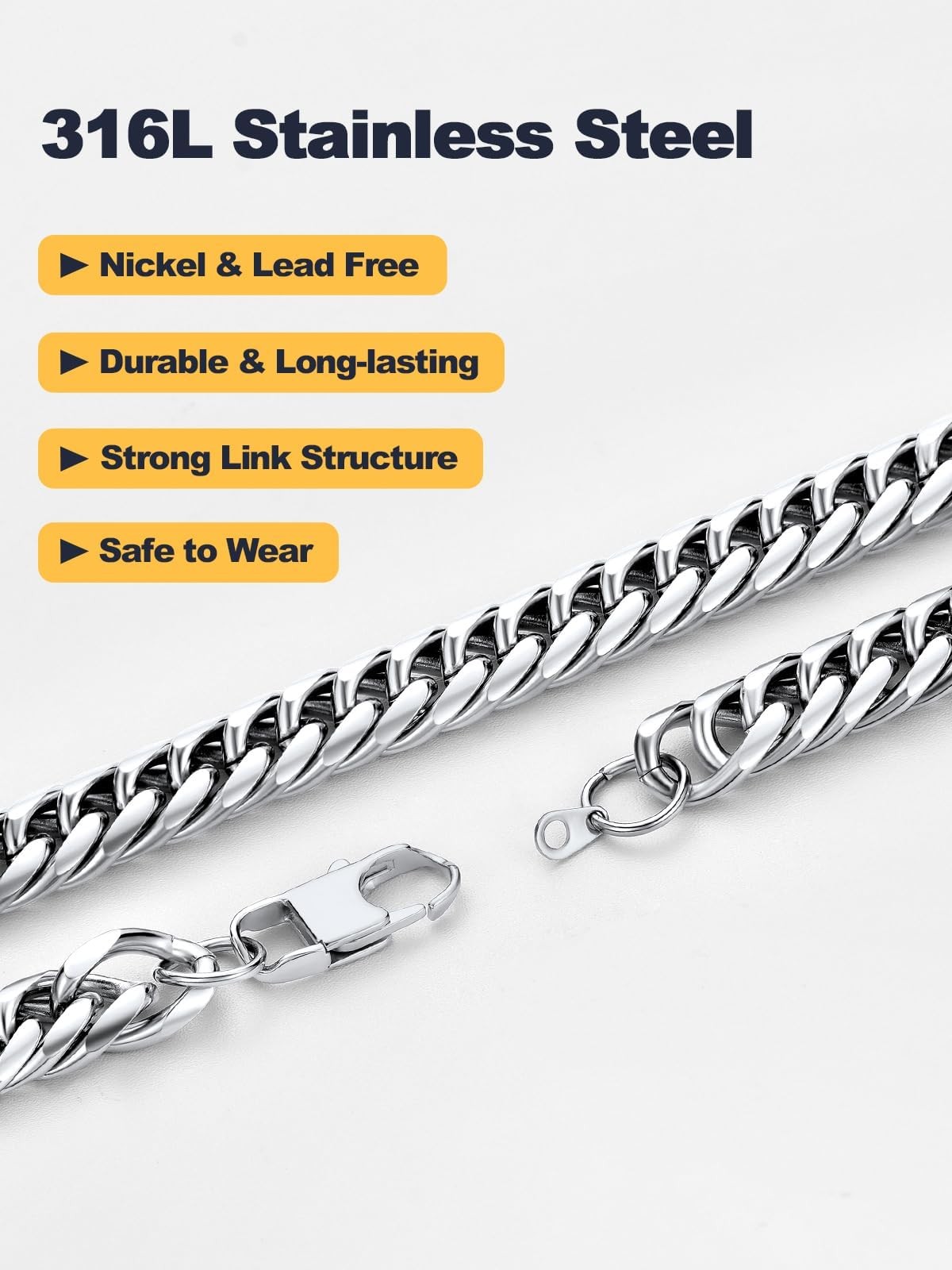 Cuban Link Chain Necklace for Men, 12mm/9mm/6mm Miami Curb Chain, Stainless S…