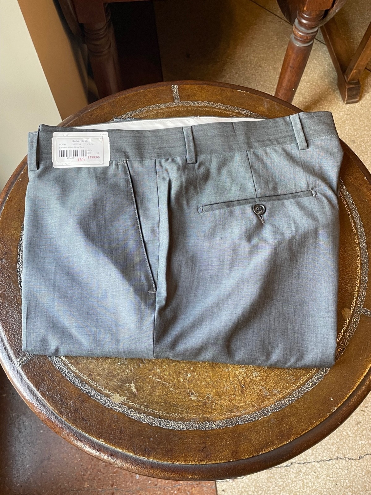 NEW HABERDASH Chicago Men’s Barberis 100% Italian Wool Pants 33W Unhemmed NWT