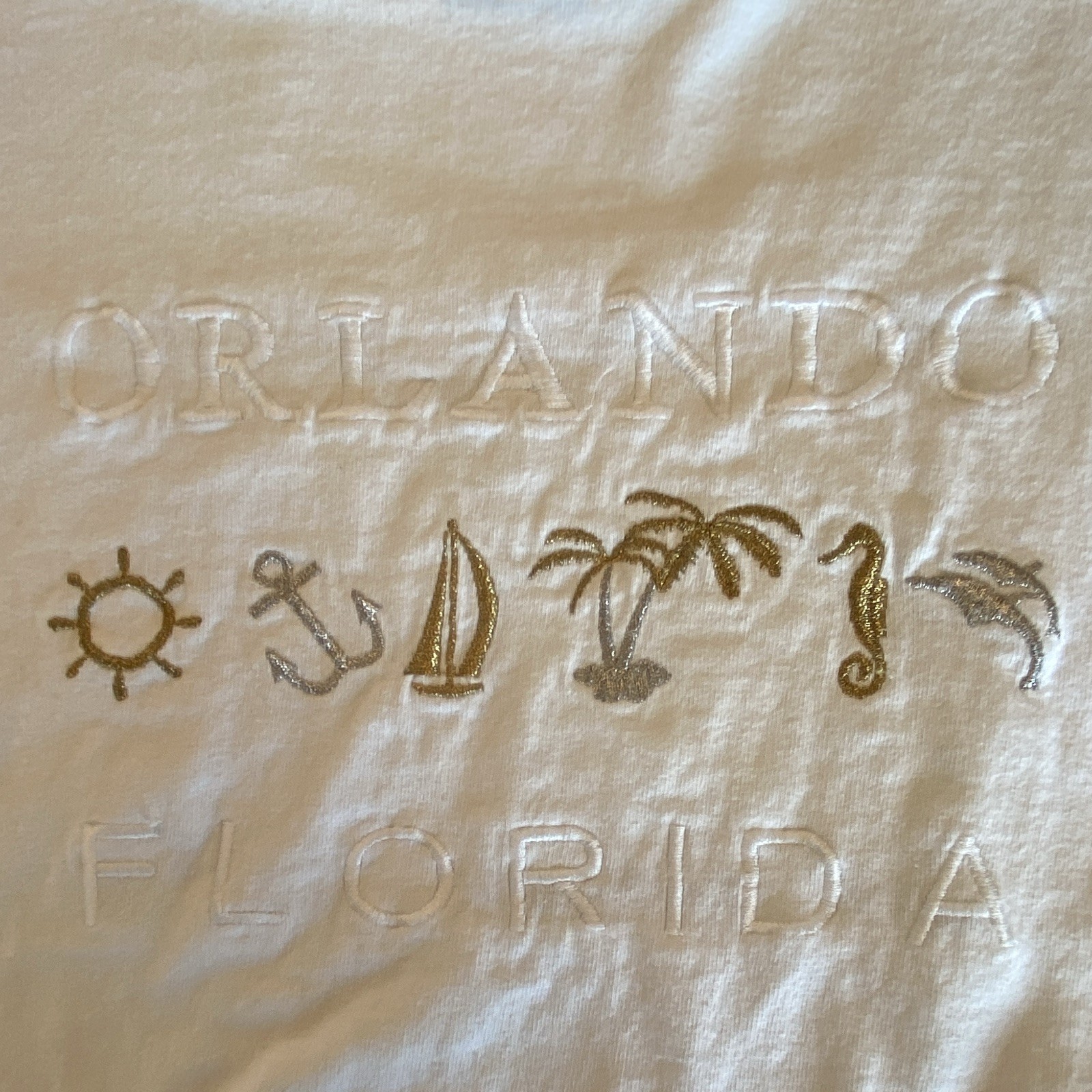 Hanes Men’s White Embroidered Florida Crew Neck Preshrunk T-Shirt Size L