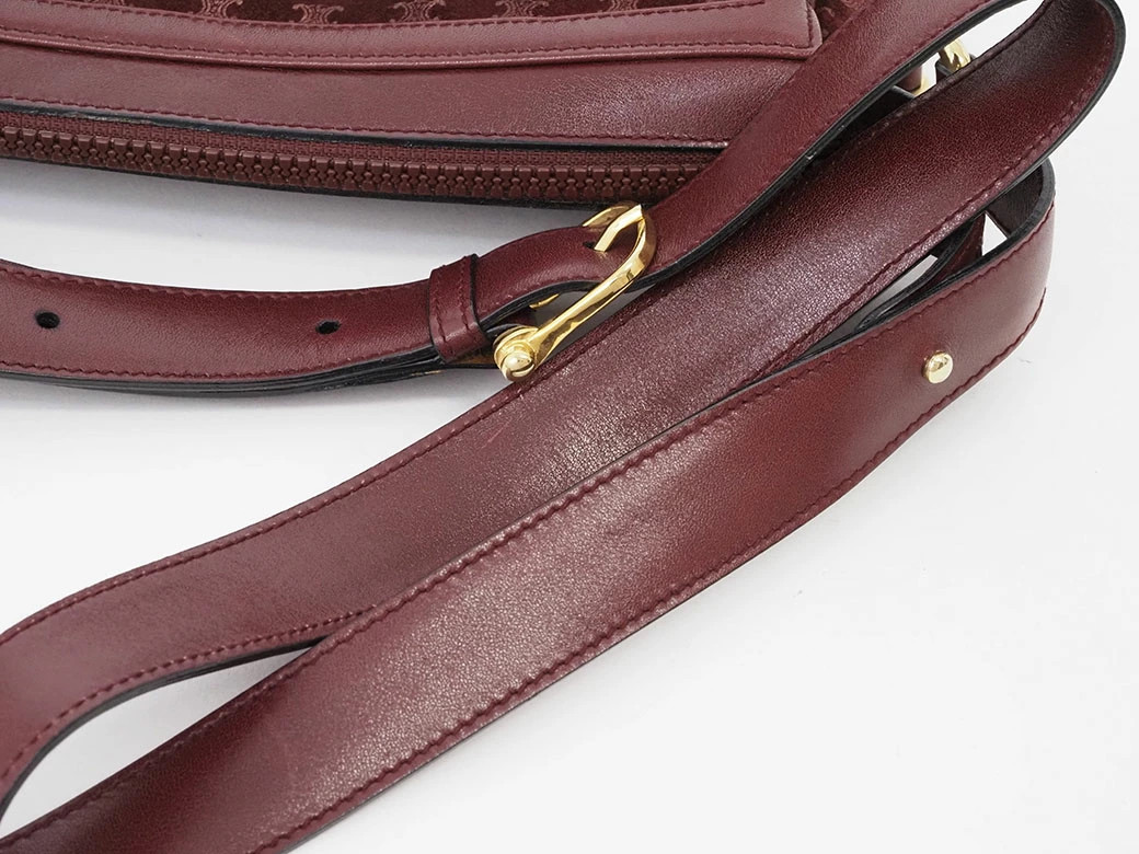 CELINE Old Triomphe Suede Shoulder Bag Bordeaux Unisex #URB513