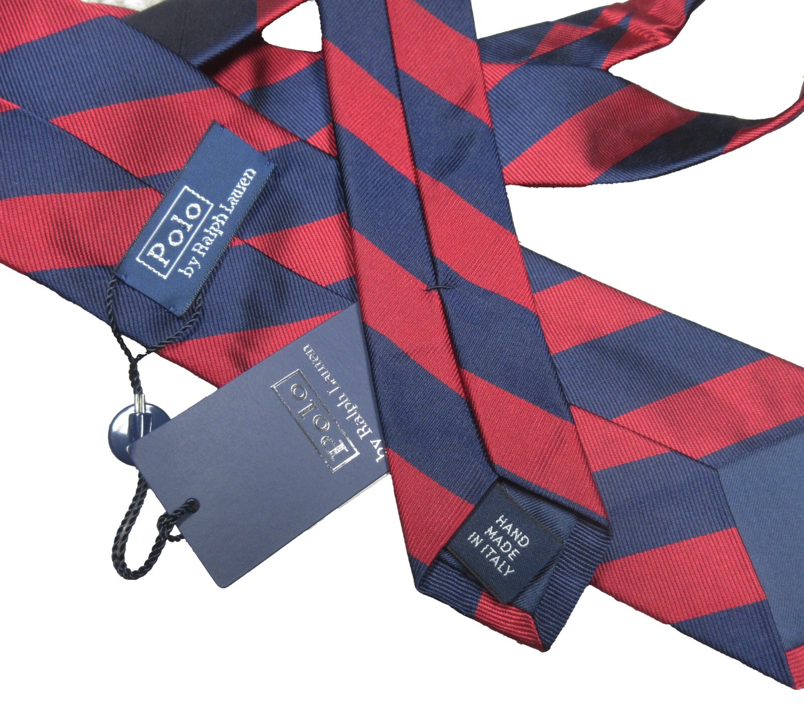 Polo Ralph Lauren Navy/Red Stripe Pattern 3.25″ Silk Tie $125 Made in Italy